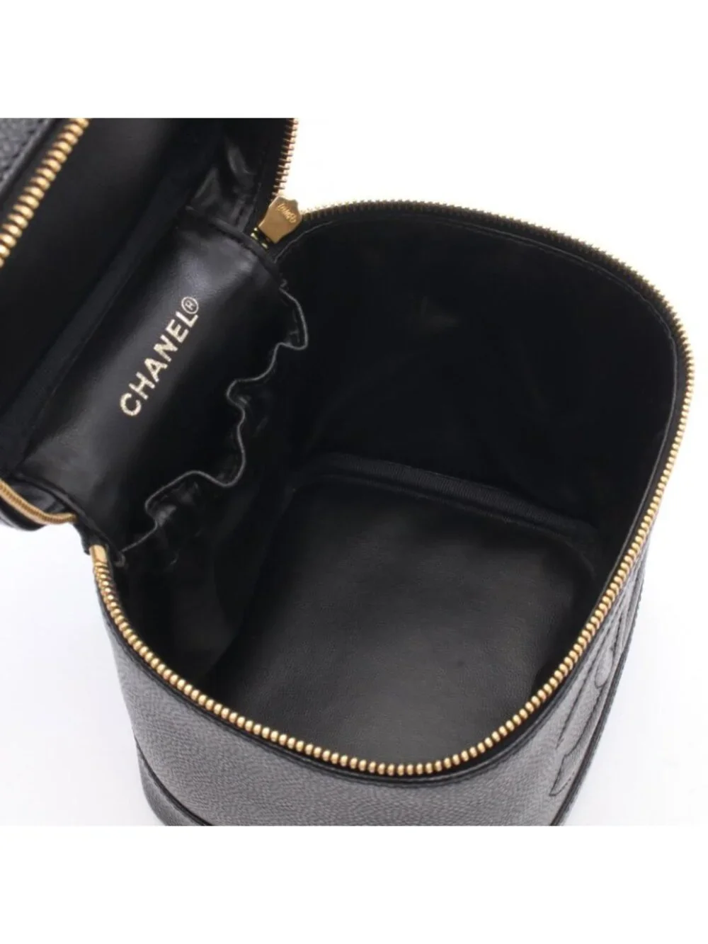 Chanel Handbag CC Logo Black Caviar Leather Quilted Vertical Vanity Bag